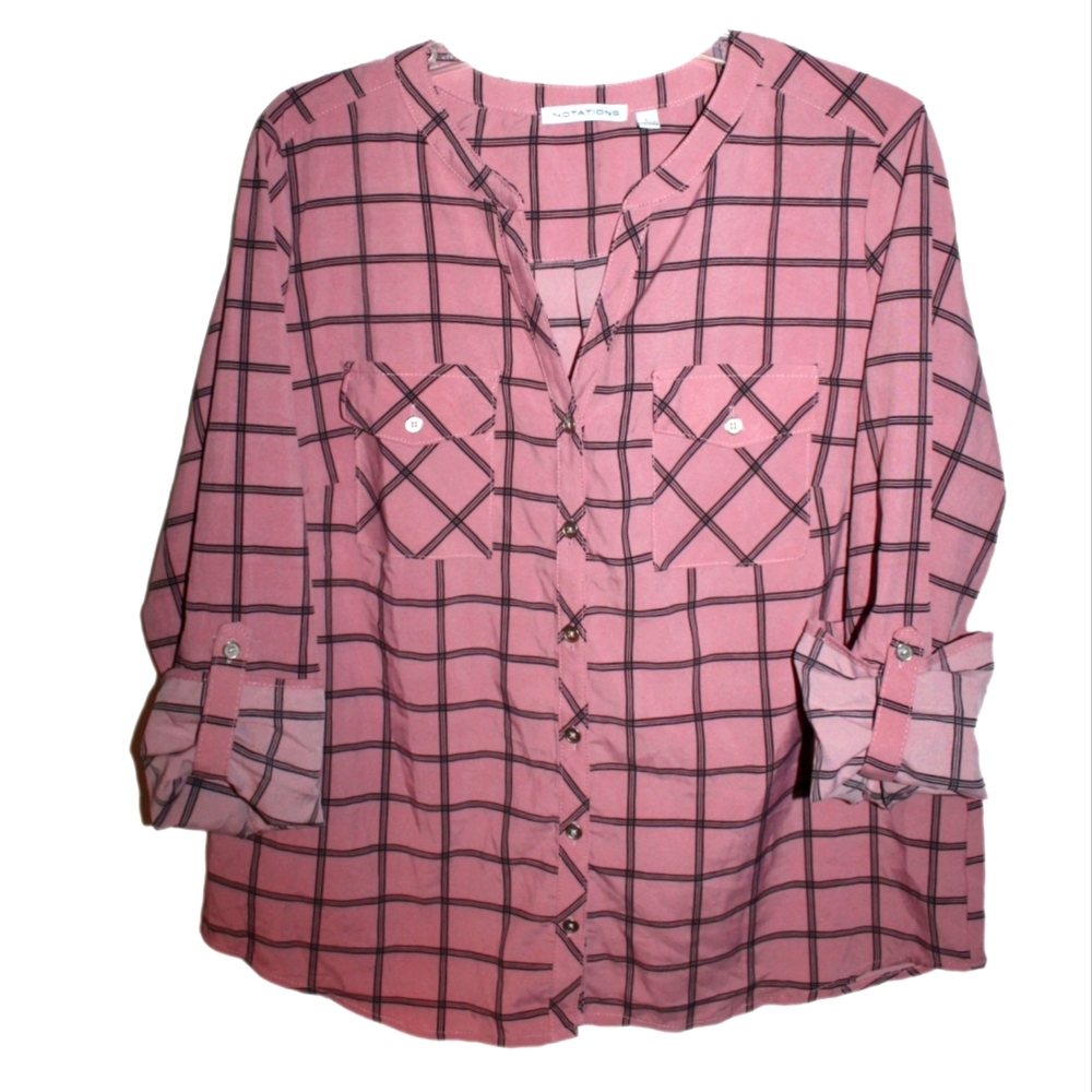 Women's Mauve Pink Plaid Button-Up Top